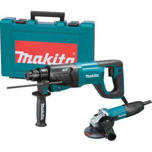 Makita HR2641X1 1" SDS‘PLUS AVT® Rotary Hammer (D‘handle) and 4‘1/2" Angle Grinder