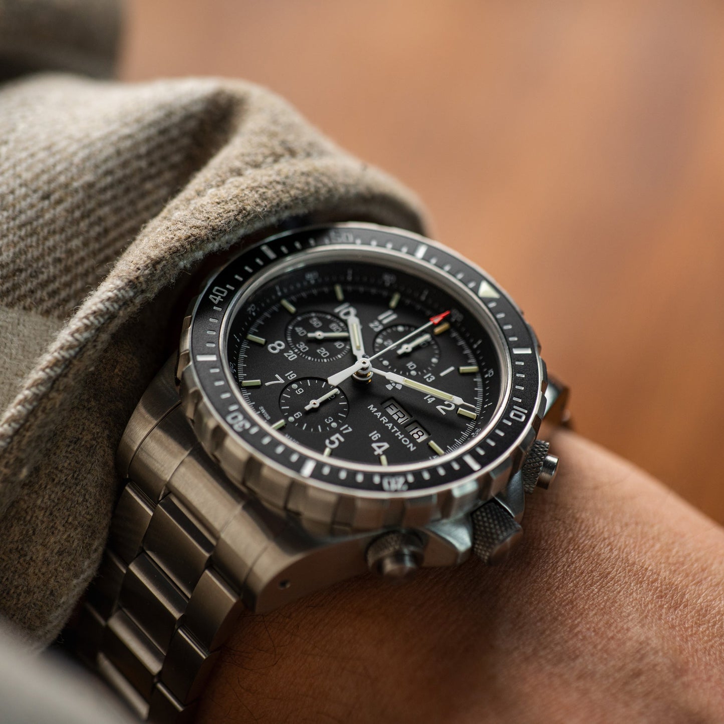 Marathon WW194014SS-0108 Jumbo Diver/Pilot's Automatic Chronograph (CSAR) - 46mm with Stainless Steel MA Bracelet
