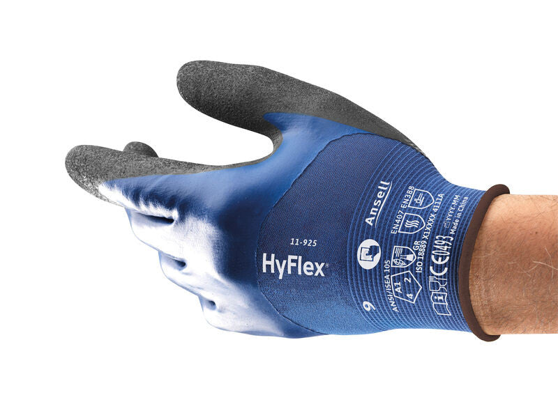 SOS Cleanroom ?11925090? Ansell HyFlex 11-925 Cut Resistant and Oil Repellent Industrial Gloves