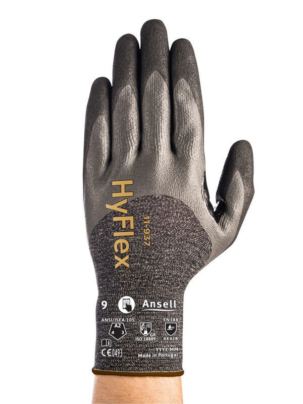 SOS Cleanroom ?11937090? Ansell HyFlex 11-937 Cut Resistant and Oil Repellent Industrial Gloves