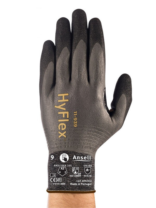 SOS Cleanroom ?11939110? Ansell HyFlex 11-939 Cut Resistant and Oil Repellent Industrial Gloves