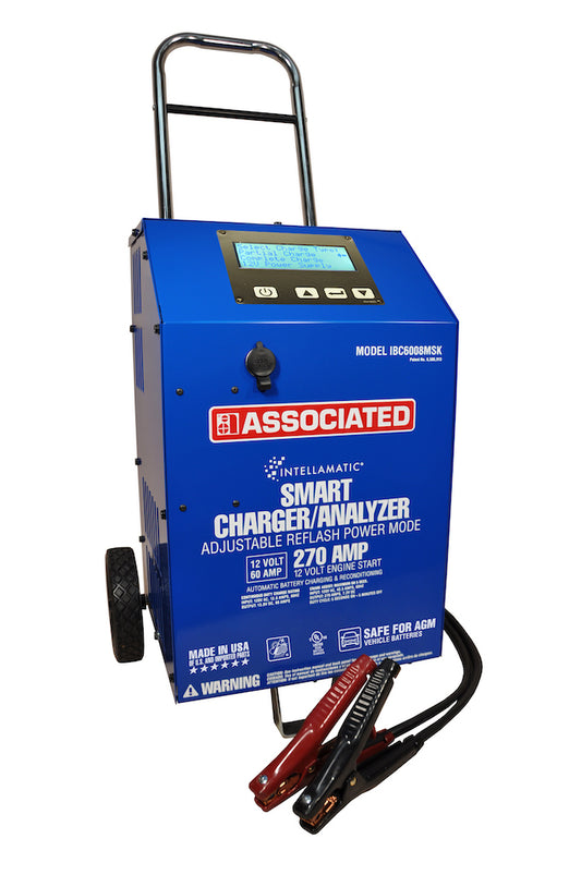 Associated Equipment IBC6008MSK Charger/Analyzer, Variable Intellamatic 60Amp/270Amp Boost, Power Supply Mode W/15Amp Memory Saver Port + Ms6209-12 + Cc6212, Wheels