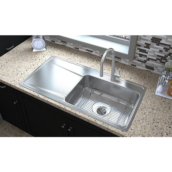 Elkay ILR4322R Lustertone® Classic Stainless Steel 43" x 22" x 7-5/8" Single Bowl Drop-in Sink with Drainboard