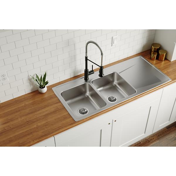 Elkay ILR4822L Lustertone® Classic Stainless Steel 48" x 22" x 7-5/8" Equal Double Bowl Drop-in Sink with Drainboard