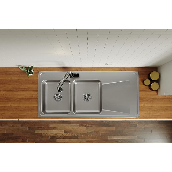 Elkay ILR4822L Lustertone® Classic Stainless Steel 48" x 22" x 7-5/8" Equal Double Bowl Drop-in Sink with Drainboard