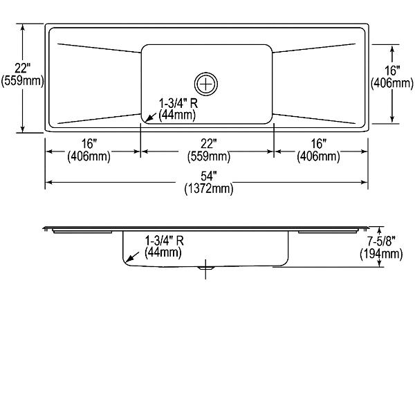 Elkay ILR5422DD Lustertone® Classic Stainless Steel 54" x 22" x 7-5/8" Single Bowl Drop-in Sink with Drainboard