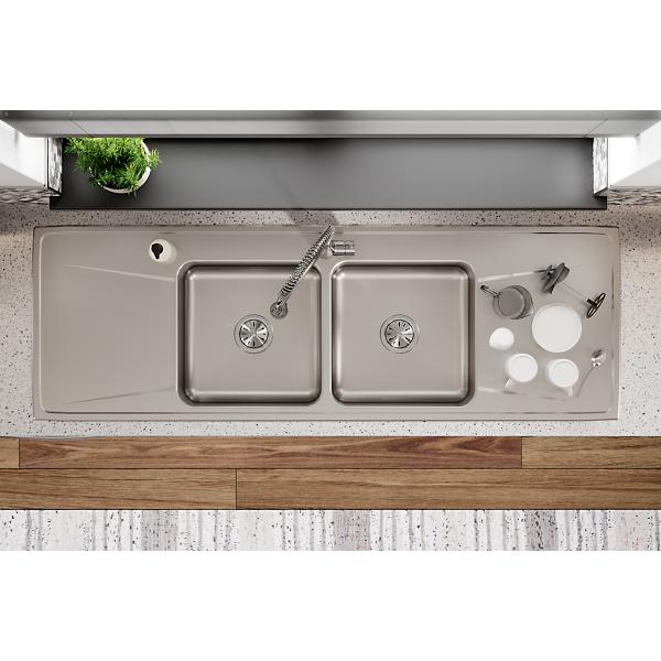 Elkay ILR6622DD Lustertone® Classic Stainless Steel 66" x 22" x 7-5/8" Equal Double Bowl Drop-in Sink with Drainboard