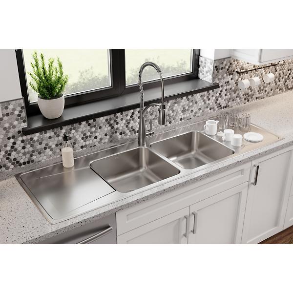 Elkay ILR6622DD Lustertone® Classic Stainless Steel 66" x 22" x 7-5/8" Equal Double Bowl Drop-in Sink with Drainboard