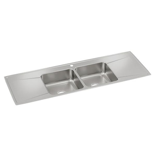 Elkay ILR6622DD Lustertone® Classic Stainless Steel 66" x 22" x 7-5/8" Equal Double Bowl Drop-in Sink with Drainboard