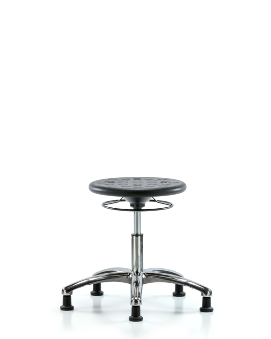 Blue Ridge Ergonomics IPDHSO-CR-RG-BLK Huron Polyurethane Stool Chrome - Desk Height with Stationary Glides in Black Polyurethane