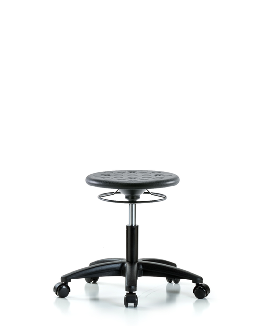 Blue Ridge Ergonomics IPDHSO-RG-RC-BLK Huron Polyurethane Stool - Desk Height with Casters in Black Polyurethane