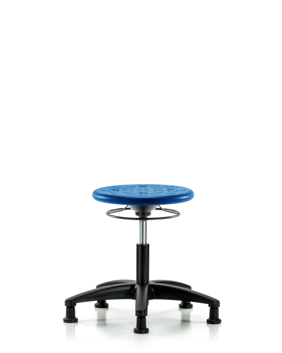 Blue Ridge Ergonomics IPDHSO-RG-RG-BLU Huron Polyurethane Stool - Desk Height with Stationary Glides in Blue Polyurethane