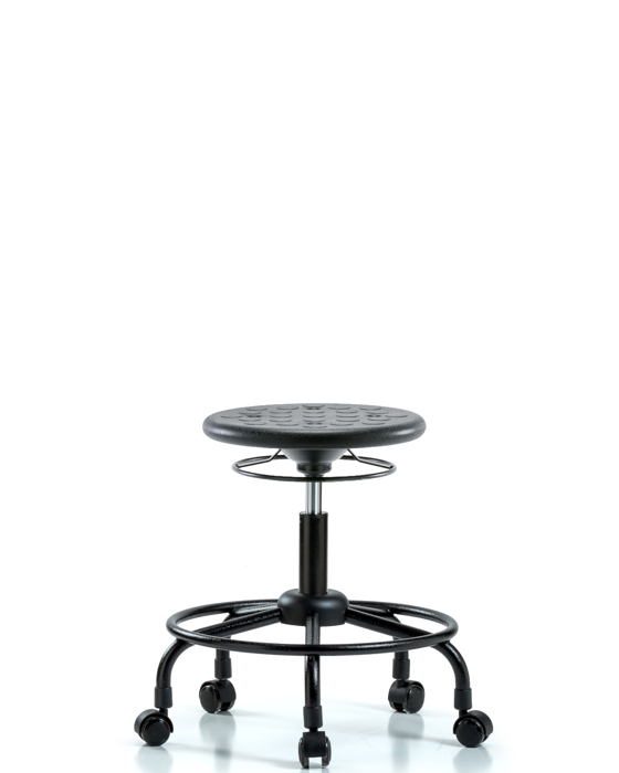 Blue Ridge Ergonomics IPDHSO-RT-RC-BLK Huron Polyurethane Stool with Round Tube Base - Desk Height with Casters in Black Polyurethane