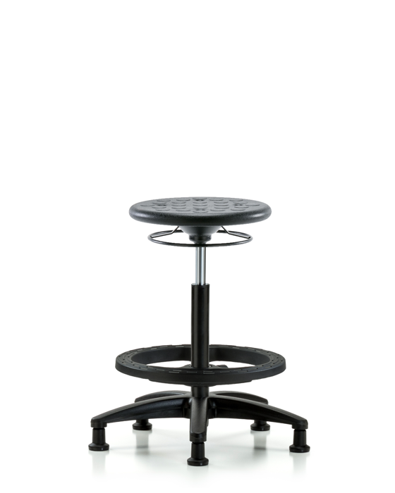 Blue Ridge Ergonomics IPHBSO-RG-BF-RG-BLK Huron Polyurethane Stool - High Bench Height with Black Foot Ring and Stationary Glides in Black Polyurethane