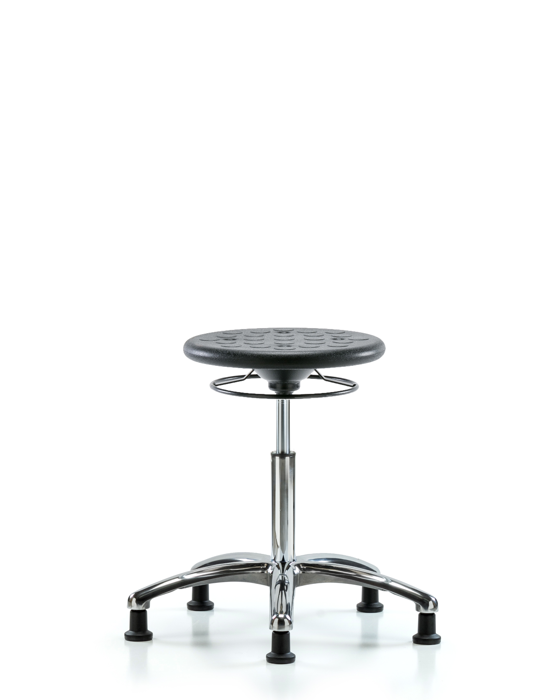 Blue Ridge Ergonomics IPMBSO-CR-NF-RG-BLK Huron Polyurethane Stool Chrome - Medium Bench Height with Stationary Glides in Black Polyurethane