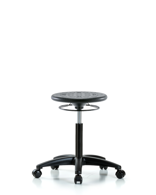 Blue Ridge Ergonomics IPMBSO-RG-NF-RC-BLK Huron Polyurethane Stool - Medium Bench Height with Casters in Black Polyurethane