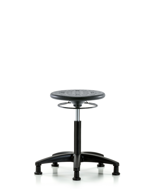 Blue Ridge Ergonomics IPMBSO-RG-NF-RG-BLK Huron Polyurethane Stool - Medium Bench Height with Stationary Glides in Black Polyurethane