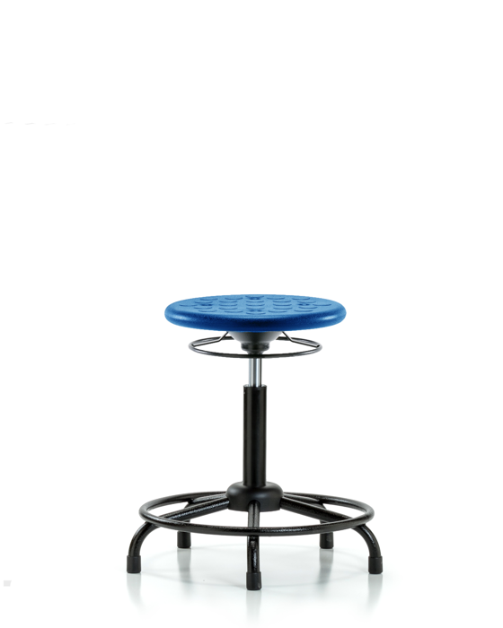 Blue Ridge Ergonomics IPMBSO-RT-RG-BLU Huron Polyurethane Stool with Round Tube Base - Medium Bench Height with Stationary Glides in Blue Polyurethane