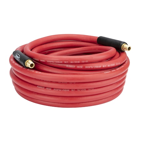 Workforce HRE1225RD3 Air Hose, 1/2" x 25', 3/8" Fittings, Red, Rubber