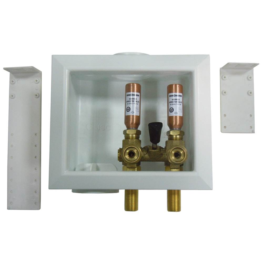 Jones Stephens B05856 Washing Machine Box, Left Outlet with Single Lever Valve and Water Hammer Arrestor, 1/2" MIP/SWT Connection