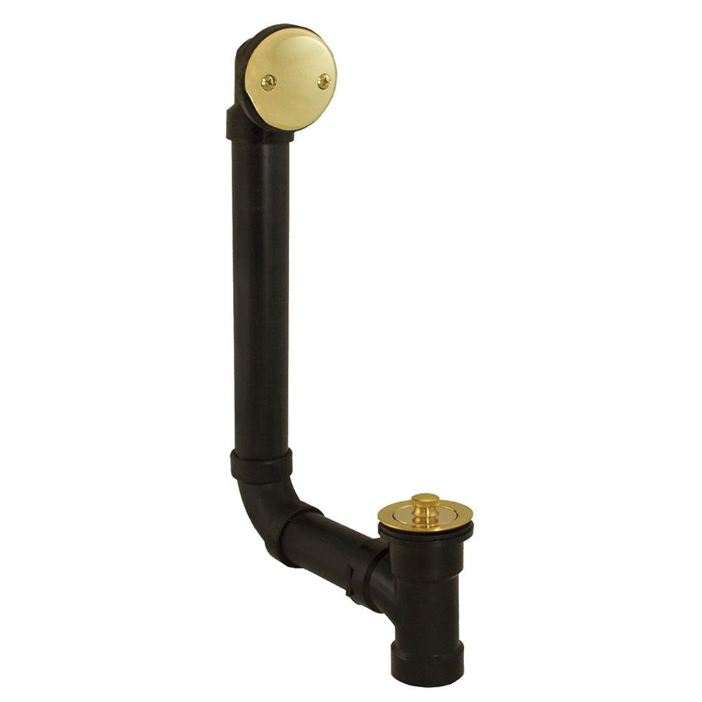Jones Stephens B07149 Polished Brass Two-Hole Friction Lift Bath Waste Kit, Direct T-Waste Full Kit, Black Plastic