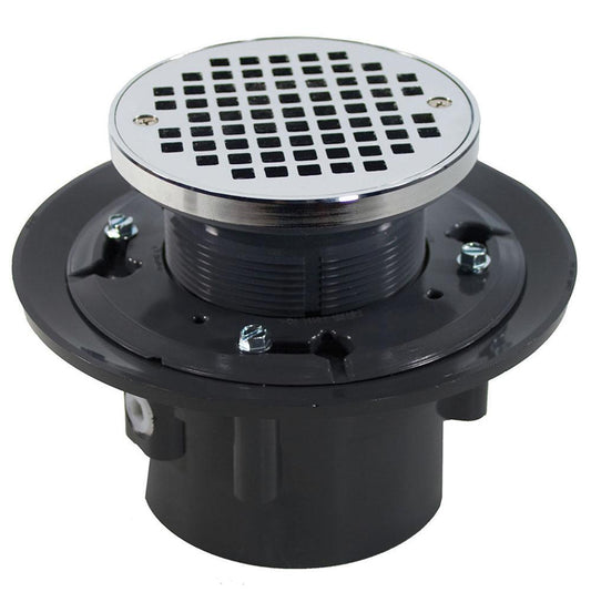 Jones Stephens D49189 3" x 4" Heavy Duty PVC Drain Base with 4" Plastic Spud and 6" Chrome Plated Strainer with Ring