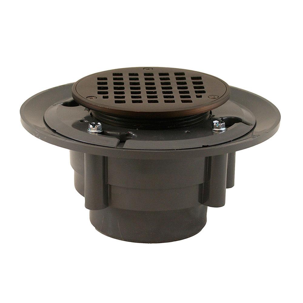 Jones Stephens D4991RB 3" x 4" Heavy Duty PVC Shower Drain with 3-1/2" Metal Spud and 5" Round Oil Rubbed Bronze Strainer