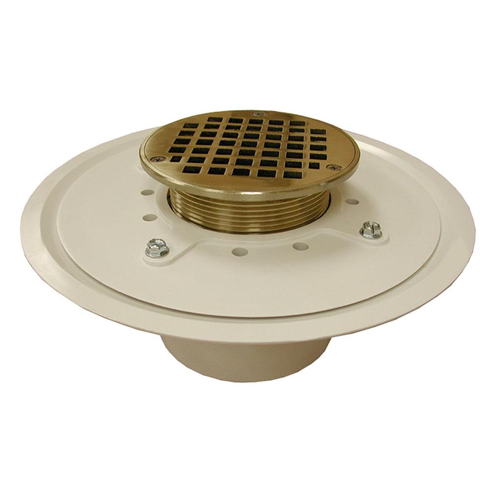 Jones Stephens D50062 4" Heavy Duty PVC Drain Base with 3-1/2" Metal Spud and 5" Nickel Bronze Strainer