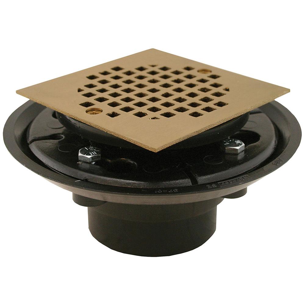 Jones Stephens D50335 2" x 3" ABS Shower Drain with 2" ABS Spud and 4" Square Polished Brass Cast Strainer