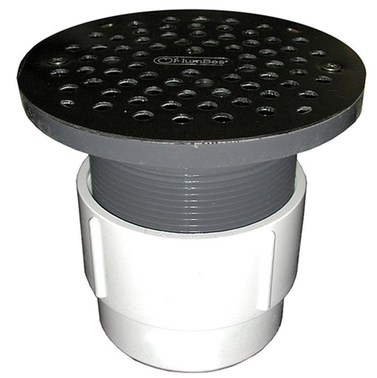 Jones Stephens D53020 3" x 4" PVC Pipe Fit Drain Base with 3-1/2" Plastic Spud and 6" Stainless Steel Strainer