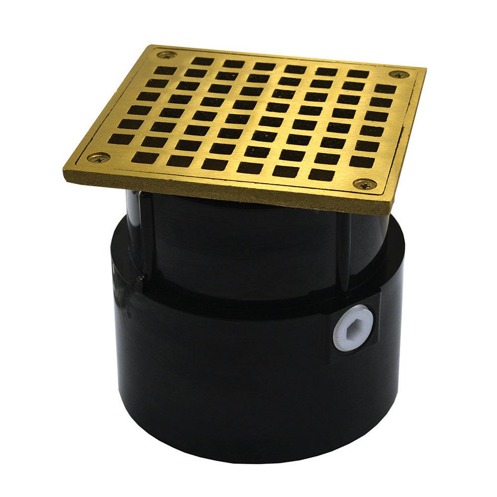 Jones Stephens D53093 4" ABS Over Pipe Fit Drain Base with 3-1/2" Metal Spud and 5" Polished Brass Strainer