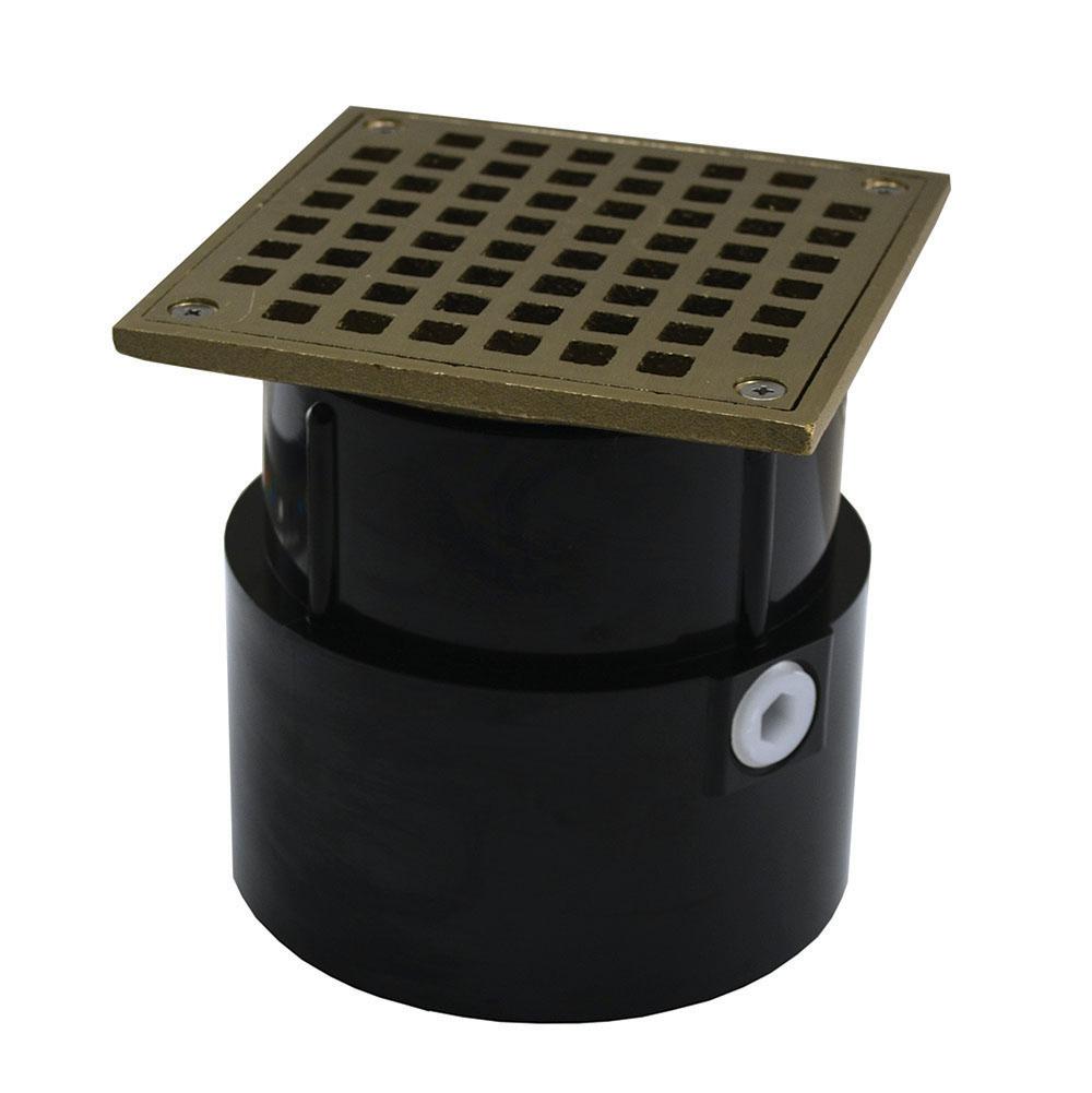Jones Stephens D53099 4" ABS Over Pipe Fit Drain Base with 3-1/2" Metal Spud and 6" Nickel Bronze Strainer