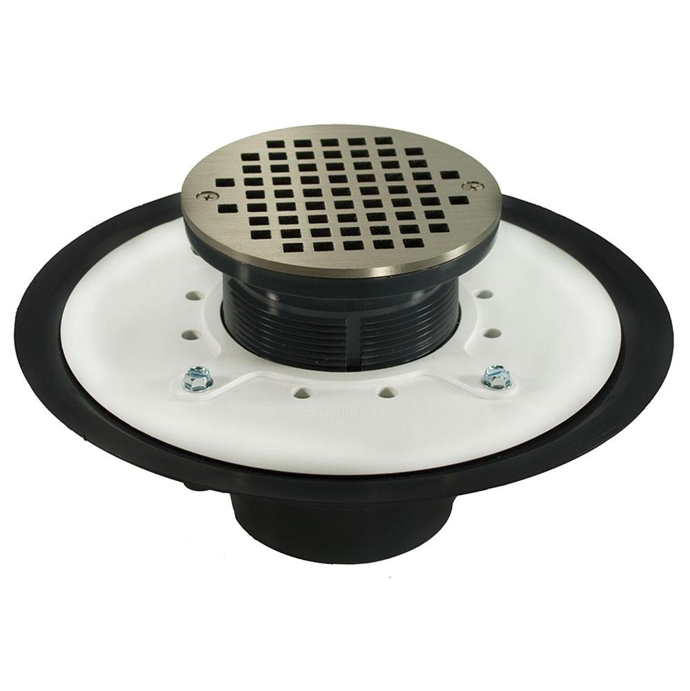 Jones Stephens D53459 3" Heavy Duty PVC Drain Base with 3-1/2" Plastic Spud and 5" Nickel Bronze Strainer