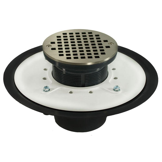 Jones Stephens D53459 3" Heavy Duty PVC Drain Base with 3-1/2" Plastic Spud and 5" Nickel Bronze Strainer