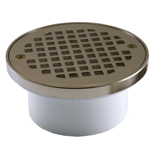 Jones Stephens D54114 3" x 4" General Purpose PVC Drain with 5" Nickel Bronze Round Strainer with Ring