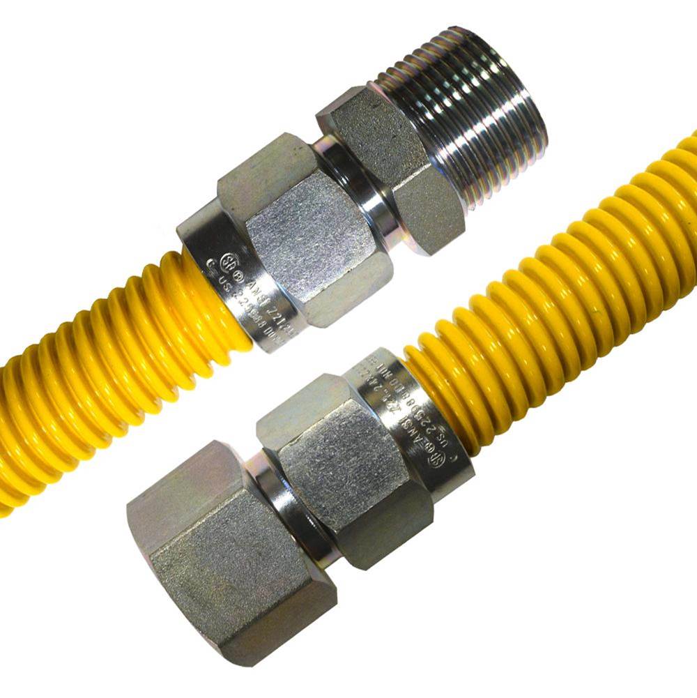 Jones Stephens G76015 1" OD (3/4" ID) X 18" Long, 1" Female Pipe Thread X 1" Male Pipe Thread, Yellow Coated Corrugated Stainless Steel Gas Connector