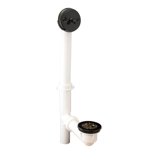 Jones Stephens P3761BL Black Two-Hole Trip Lever Bath Waste Kit, Tubular Full Kit, White Plastic