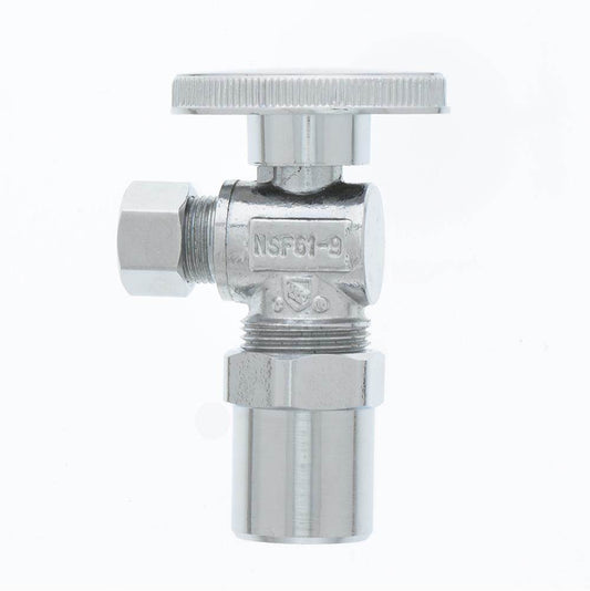 Jones Stephens S10401 1/2" CPVC x 3/8" OD Comp Quarter-Turn Angle Supply Stop Valve, Chrome Plated
