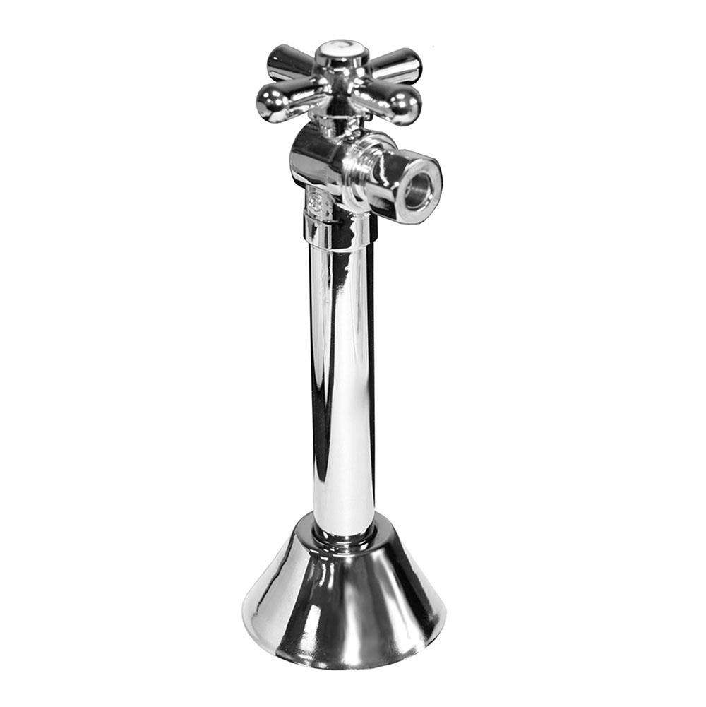 Jones Stephens S42220 3/8" OD Comp x 1/2" SWT Quarter-Turn Angle Supply Stop Valve with Cross Handle, 5" Extension and Escutcheon, Chrome Plated