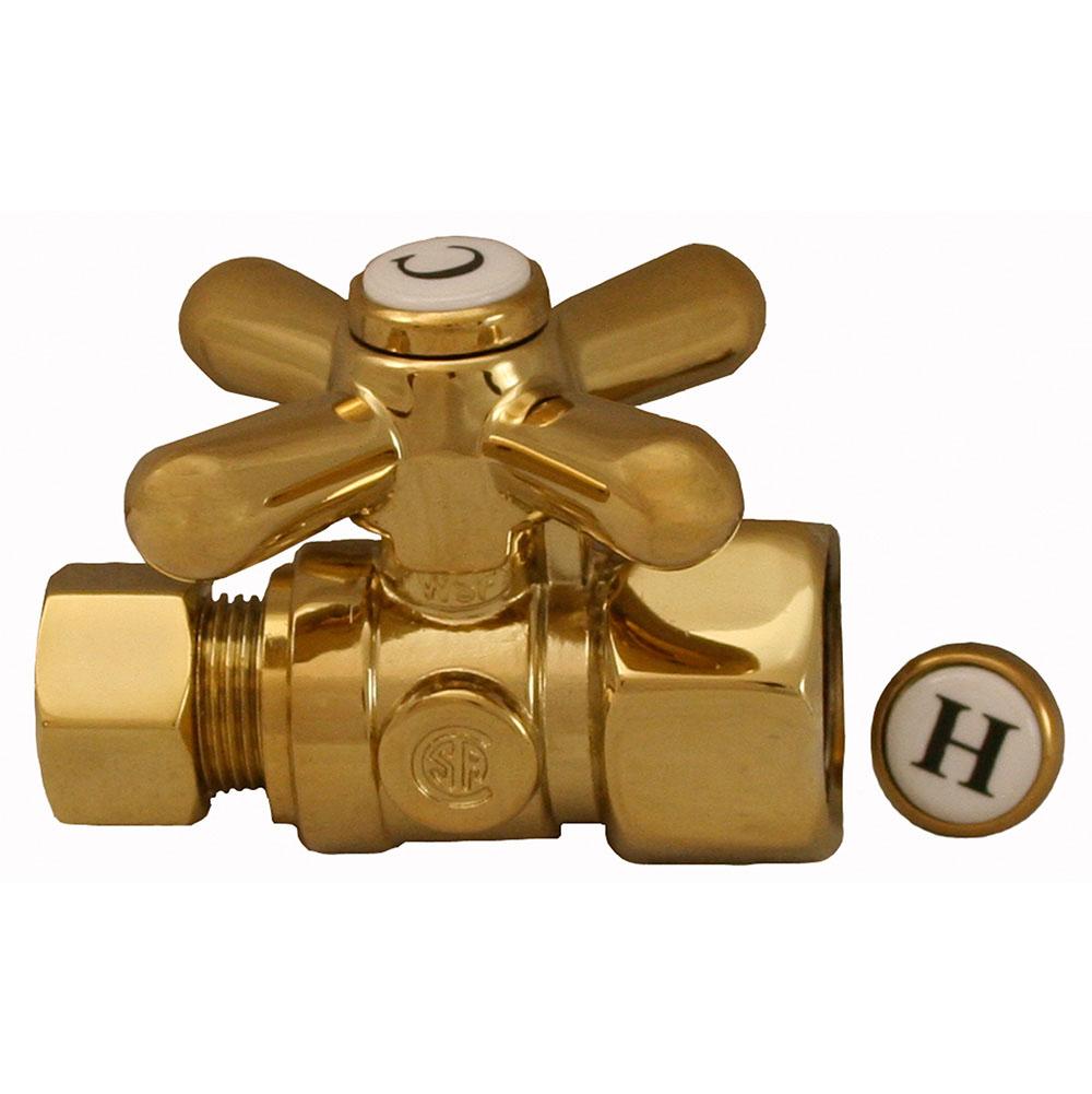 Jones Stephens S4302PB 1/2" FIP x 3/8" OD Comp Quarter-Turn Straight Supply Stop Valve with Cross Handle, Polished Brass