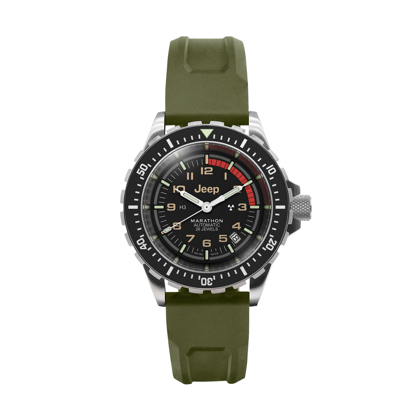 Marathon WW194006SS-4101 Large Diver's Automatic (GSAR) Jeep® x - (41mm) Black Dial / OD Green Rubber Strap