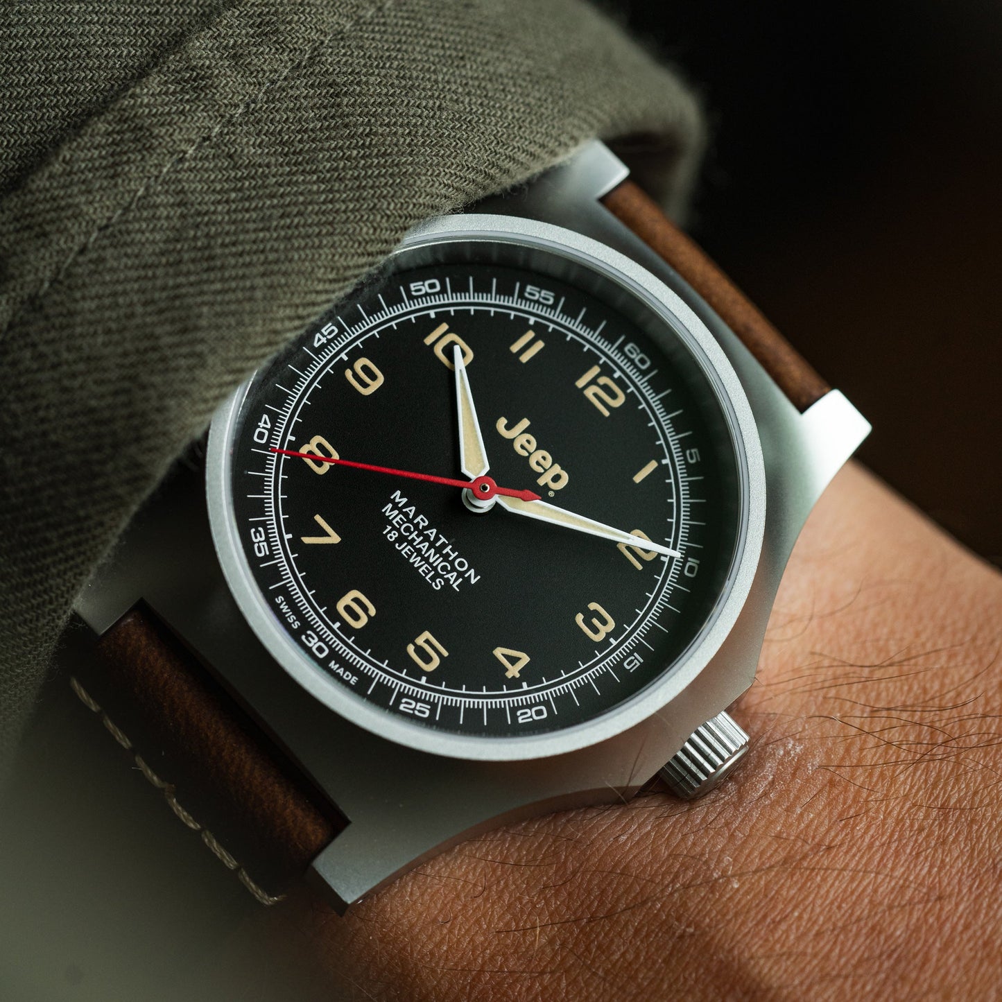 Marathon WW194033SS-4001 41Mm Jeep® Willys Vintage Officer'S Mechanical Colour: Ss/Heritage 3Pc Crazy Horse Leather
