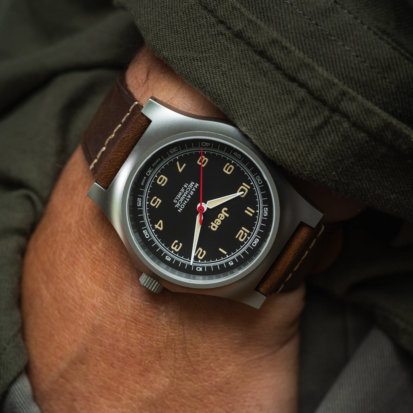 Marathon WW194033SS-4001 41Mm Jeep® Willys Vintage Officer'S Mechanical Colour: Ss/Heritage 3Pc Crazy Horse Leather