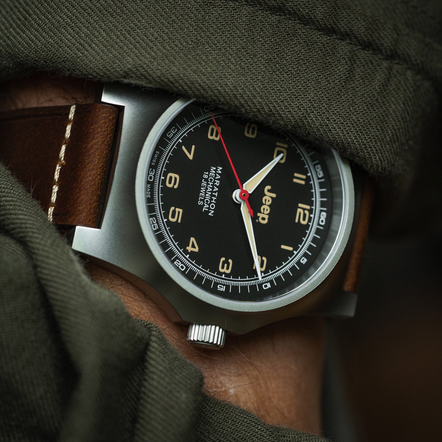 Marathon WW194033SS-4001 41Mm Jeep® Willys Vintage Officer'S Mechanical Colour: Ss/Heritage 3Pc Crazy Horse Leather