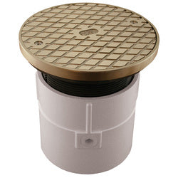 Jones Stephens C60073 4" PVC Over Pipe Fit Base Cleanout with 4" Plastic Spud and 6" Nickel Bronze Cover with Ring