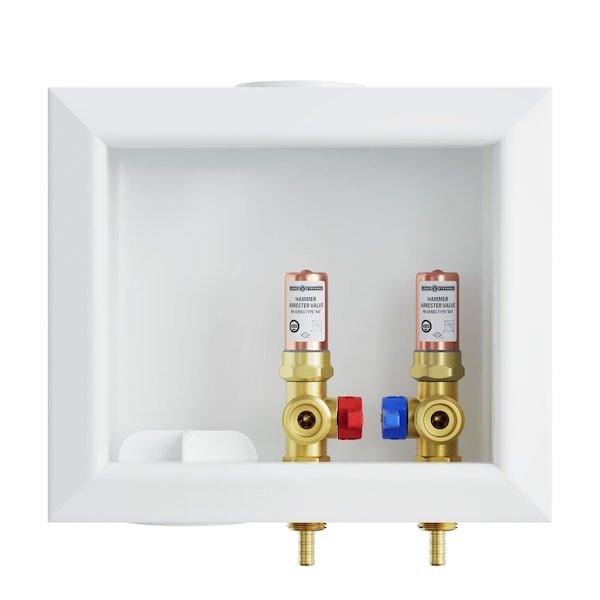 Jones Stephens B05849 Washing Machine Box, Left Outlet with Water Hammer Arrestor, 3/8" PEX F1807 Connection