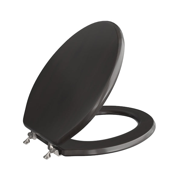 Jones Stephens C2B1E19CH Walnut Designer Wood Toilet Seat with Piano Finish, Closed Front with Cover, Chrome Hinges, Elongated