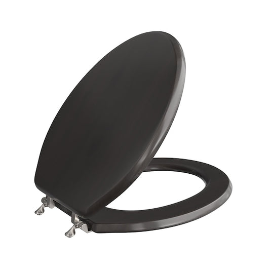 Jones Stephens C2B1E19CH Walnut Designer Wood Toilet Seat with Piano Finish, Closed Front with Cover, Chrome Hinges, Elongated