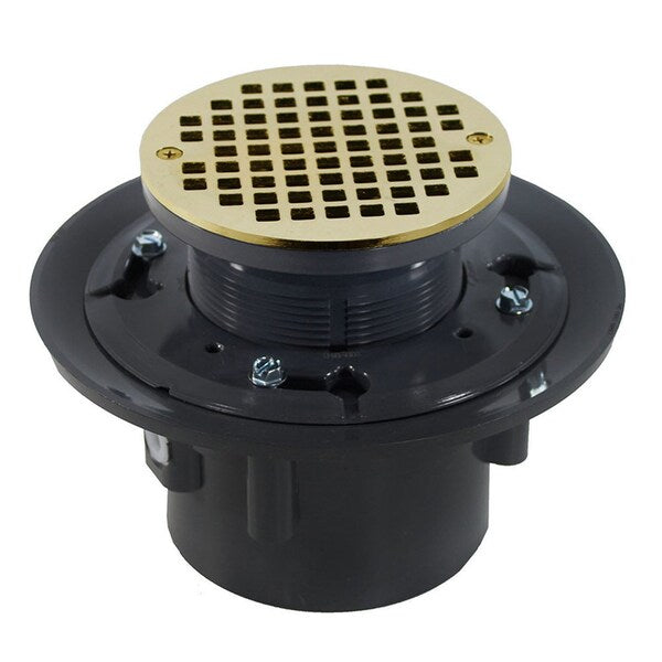 Jones Stephens D49039 2" x 3" Heavy Duty PVC Drain Base with 3-1/2" Plastic Spud and 6" Polished Brass Strainer