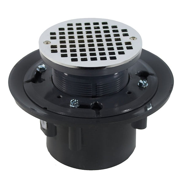 Jones Stephens D49087 2" x 3" Heavy Duty PVC Drain Base with 4" Plastic Spud and 6" Chrome Plated Strainer